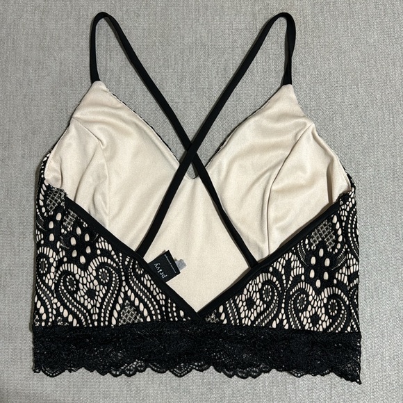 Tan & Black Lace Cropped Tank Top S - Picture 6 of 7